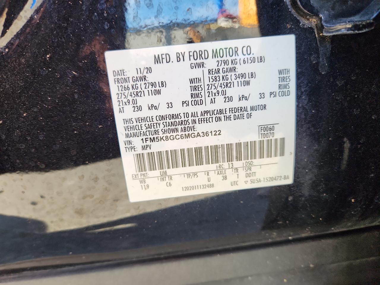 2021 Ford Explorer St VIN: 1FM5K8GC6MGA36122 Lot: 70557475