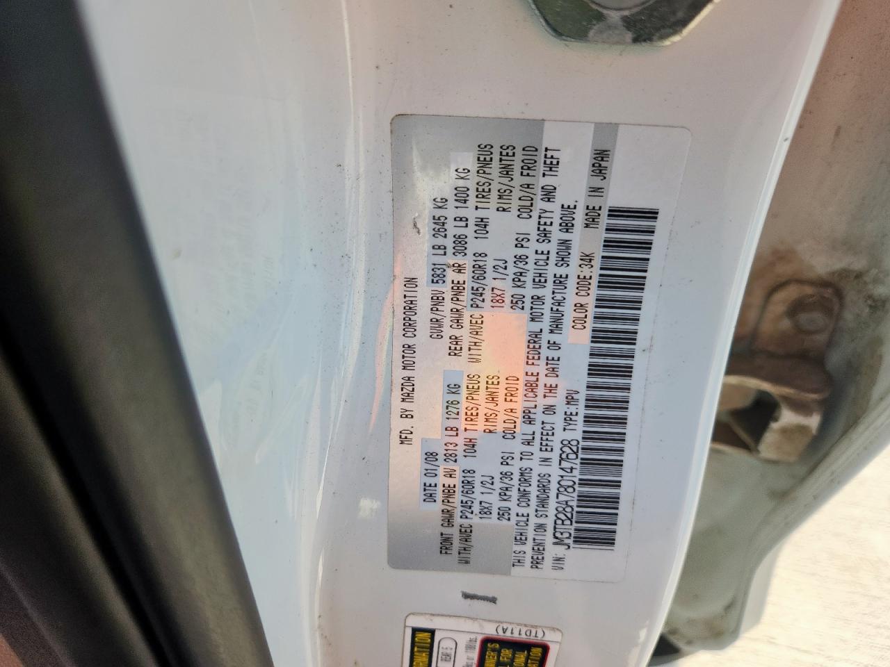 2008 Mazda Cx-9 VIN: JM3TB28A780147628 Lot: 69862305