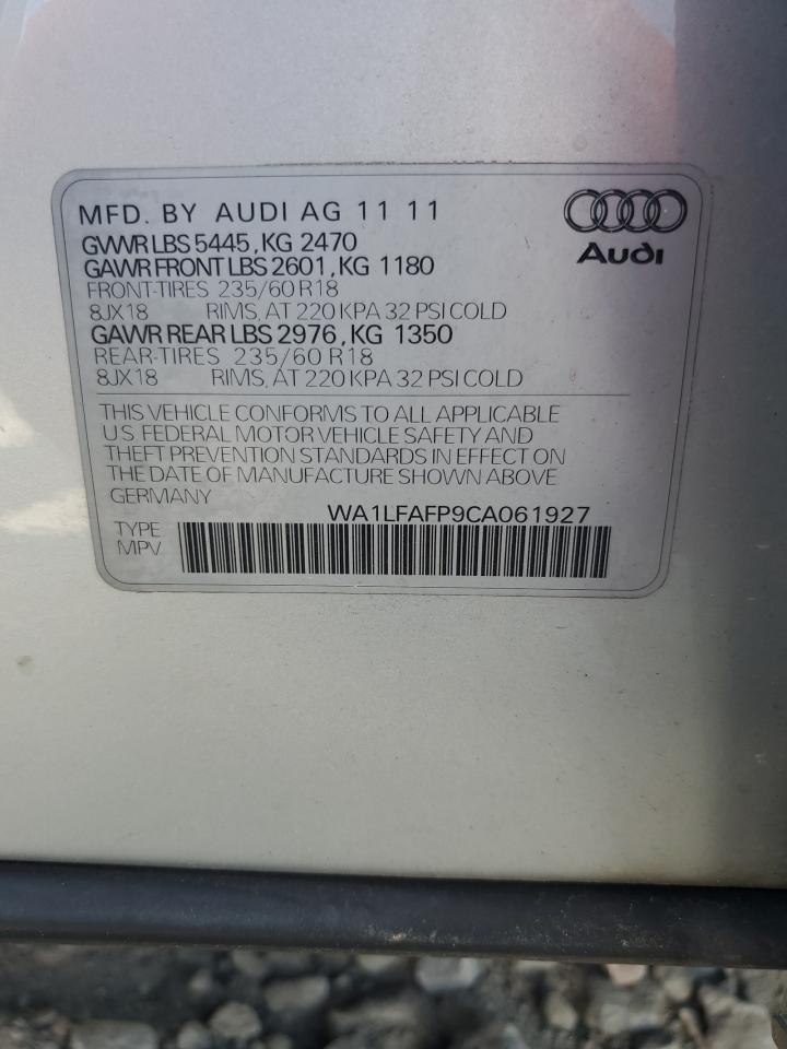 2012 Audi Q5 Premium Plus VIN: WA1LFAFP9CA061927 Lot: 70009995