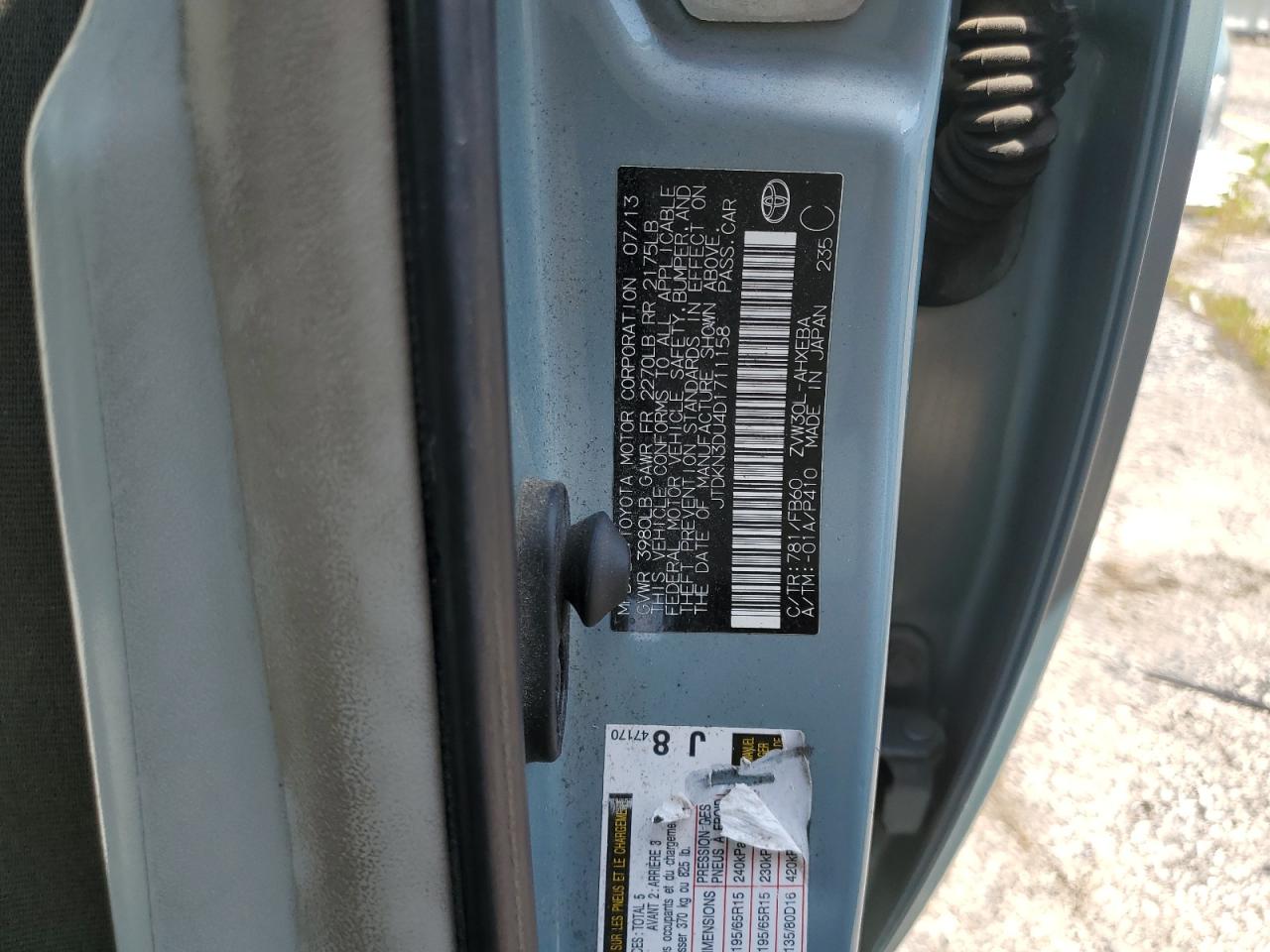 2013 Toyota Prius VIN: JTDKN3DU4D1711158 Lot: 67347585