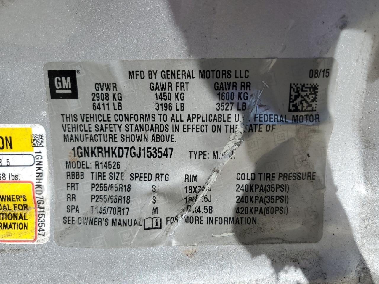 2016 Chevrolet Traverse Lt VIN: 1GNKRHKD7GJ153547 Lot: 70040475