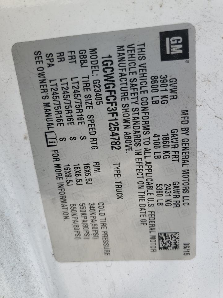 2015 Chevrolet Express G2500 VIN: 1GCWGFCF3F1254782 Lot: 92377635