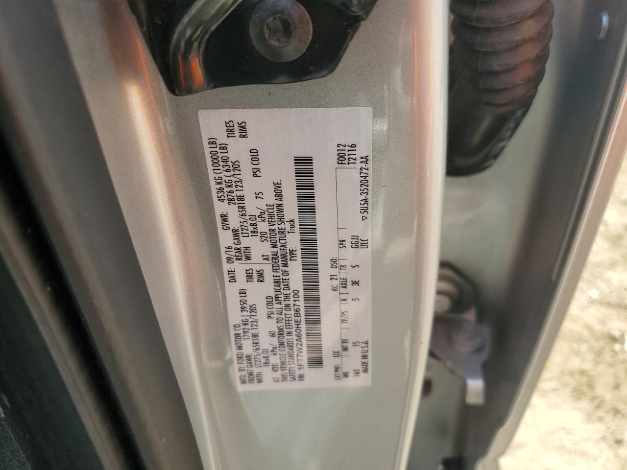2017 Ford F250 Super Duty VIN: 1FT7W2A60HEB67100 Lot: 70270285