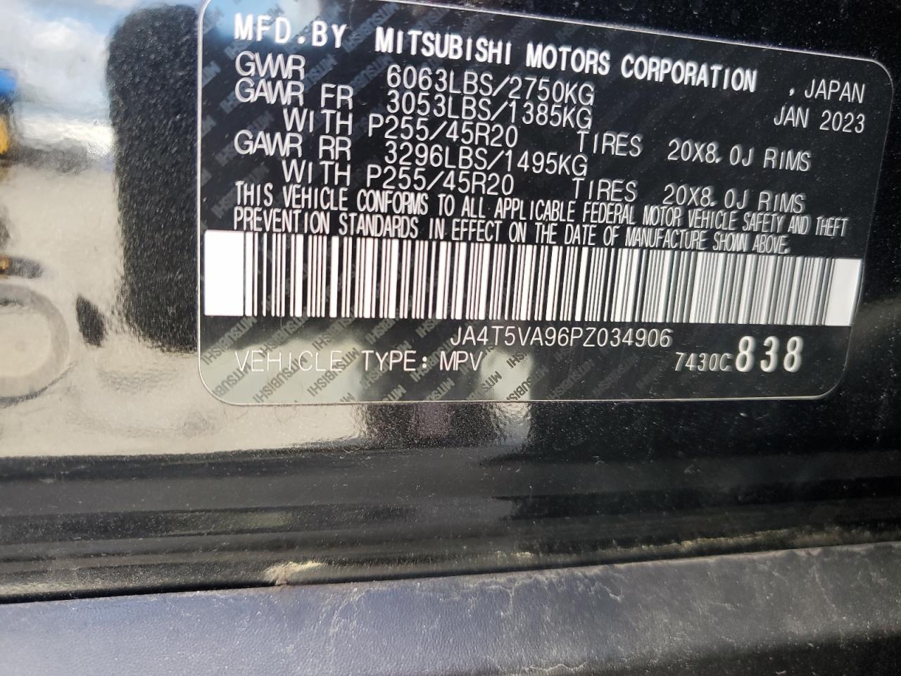 2023 Mitsubishi Outlander Sel VIN: JA4T5VA96PZ034906 Lot: 69733735