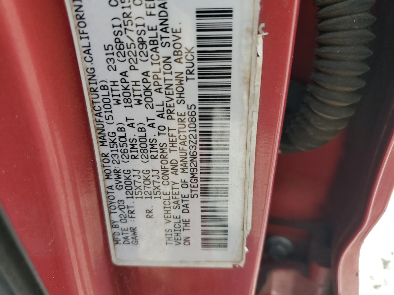 2003 Toyota Tacoma Double Cab Prerunner VIN: 5TEGM92N63Z210865 Lot: 70296025