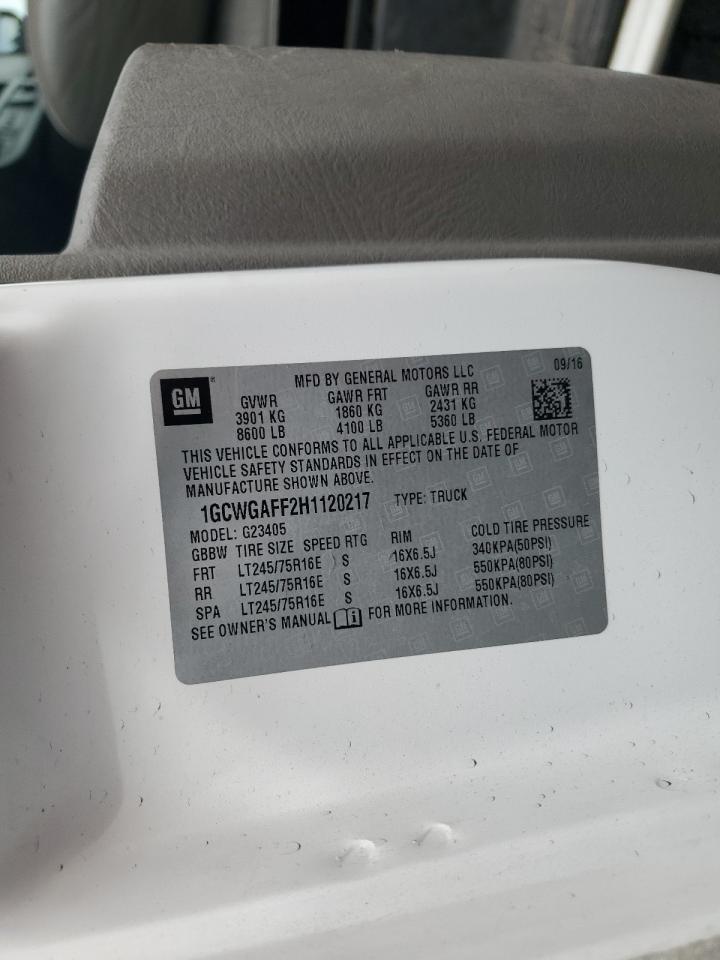 2017 Chevrolet Express G2500 VIN: 1GCWGAFF2H1120217 Lot: 70725165