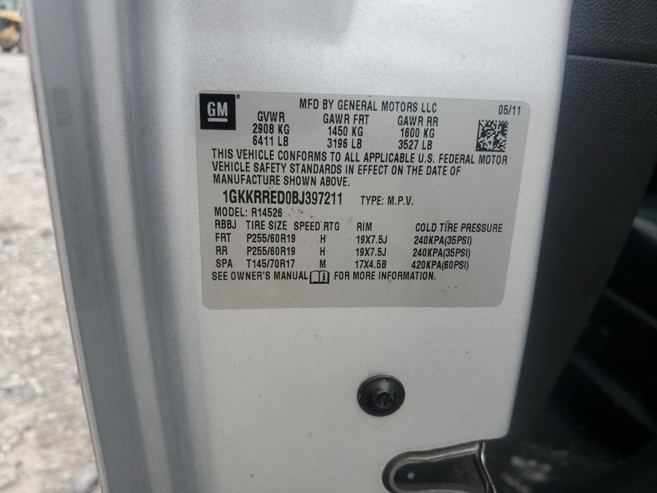 2011 GMC Acadia Slt-1 VIN: 1GKKRRED0BJ397211 Lot: 67341195