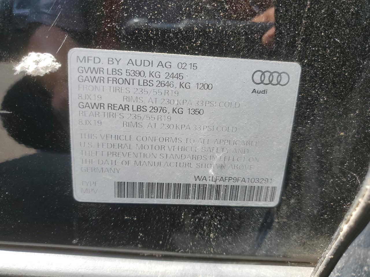 2015 Audi Q5 Premium Plus VIN: WA1LFAFP9FA103291 Lot: 67204165