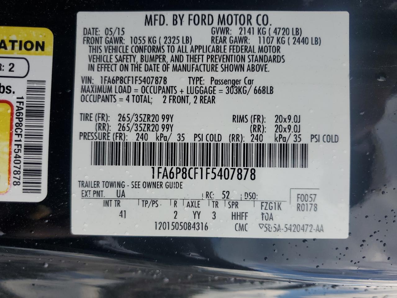 2015 Ford Mustang Gt VIN: 1FA6P8CF1F5407878 Lot: 70262465