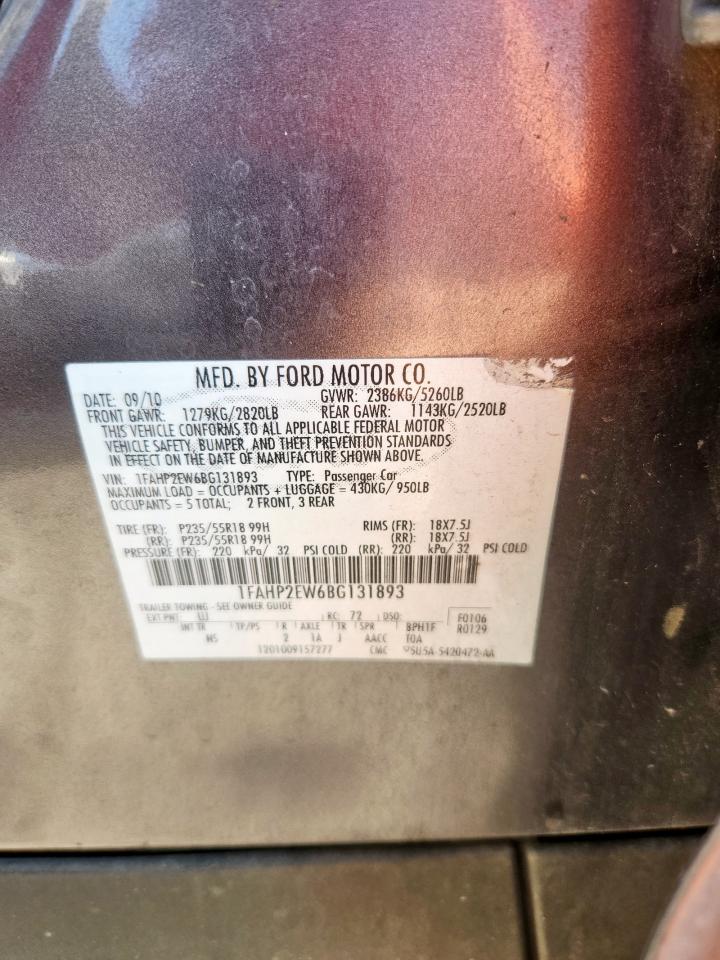 2011 Ford Taurus Sel VIN: 1FAHP2EW6BG131893 Lot: 70710225