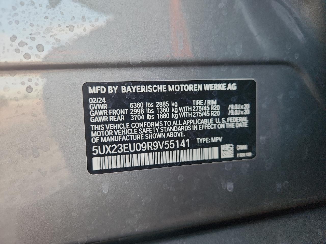 2024 BMW X5 xDrive40I VIN: 5UX23EU09R9V55141 Lot: 69461135