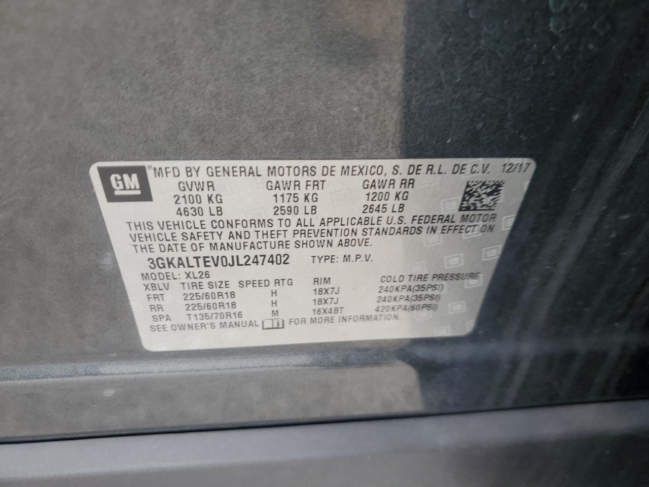 2018 GMC Terrain Sle VIN: 3GKALTEV0JL247402 Lot: 69513805
