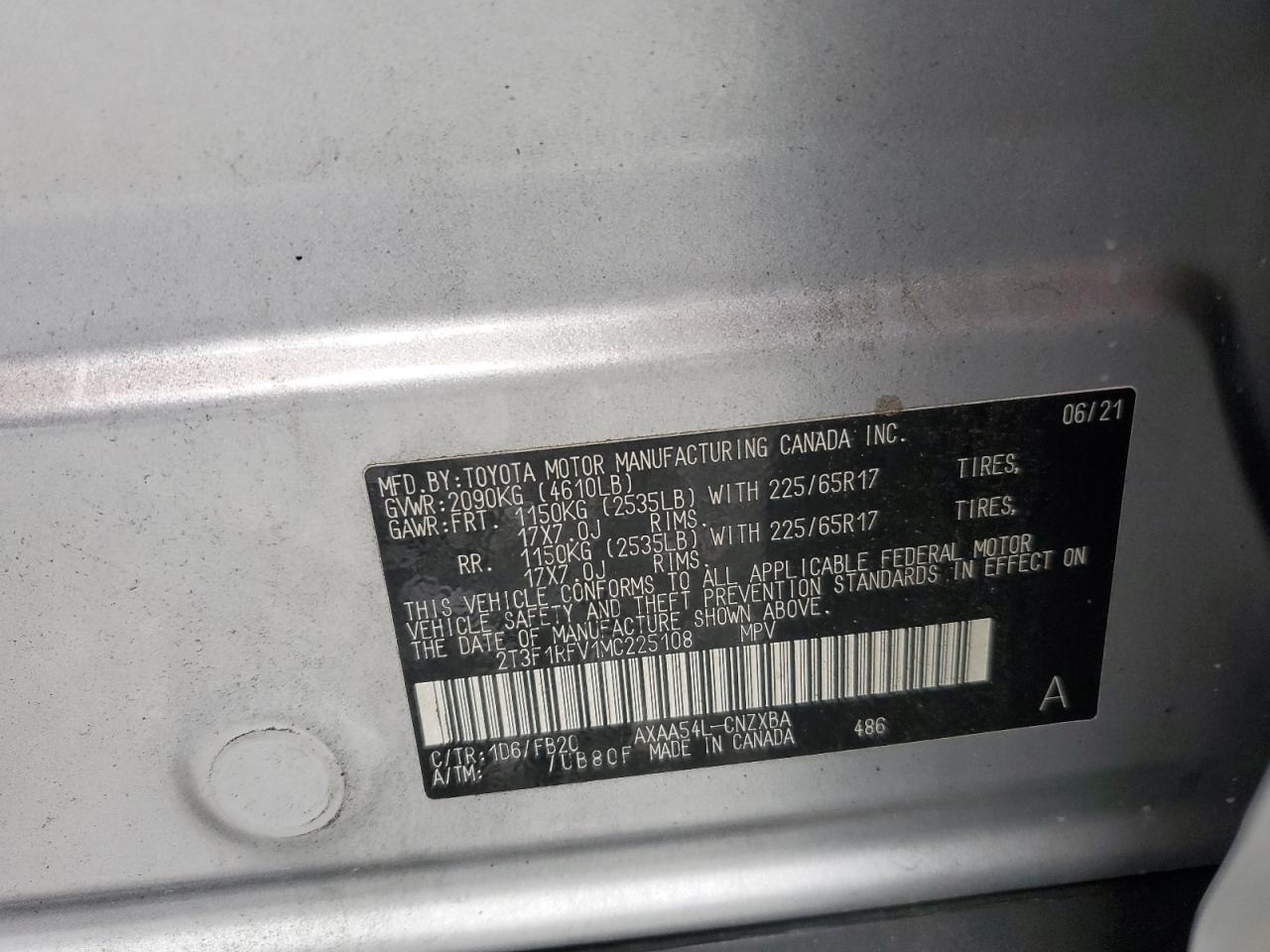 2021 Toyota Rav4 Le VIN: 2T3F1RFV1MC225108 Lot: 68912955