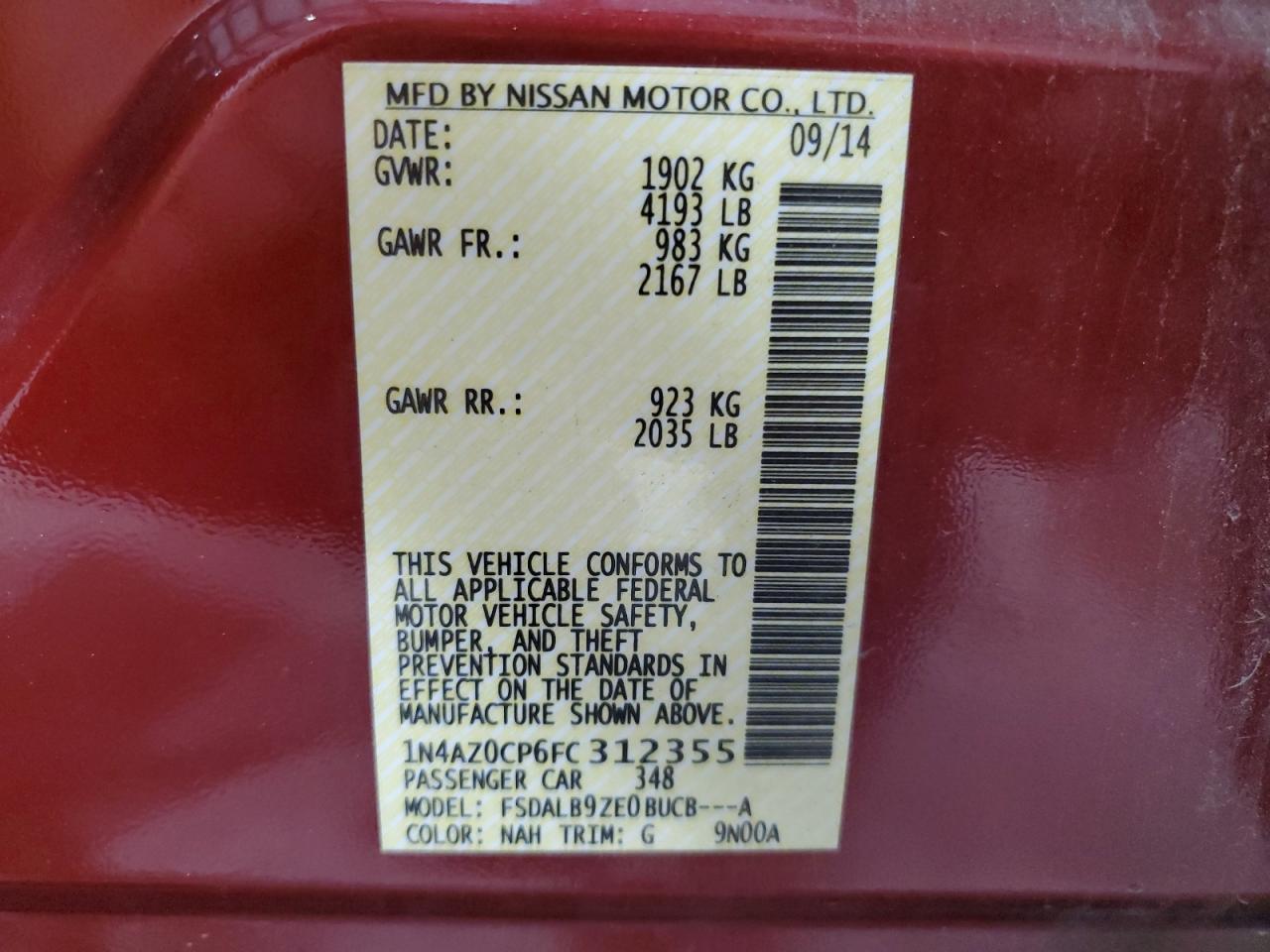 2015 Nissan Leaf S VIN: 1N4AZ0CP6FC312355 Lot: 69704235