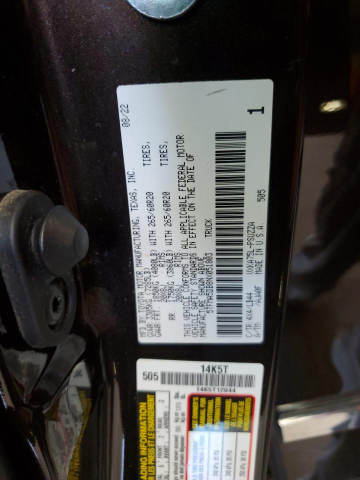 2022 Toyota Tundra Crewmax Platinum VIN: 5TFMA5DB8NX051803 Lot: 67088535