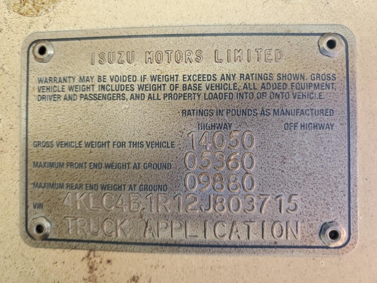 2002 Isuzu Npr VIN: 4KLC4B1R12J803715 Lot: 67182255