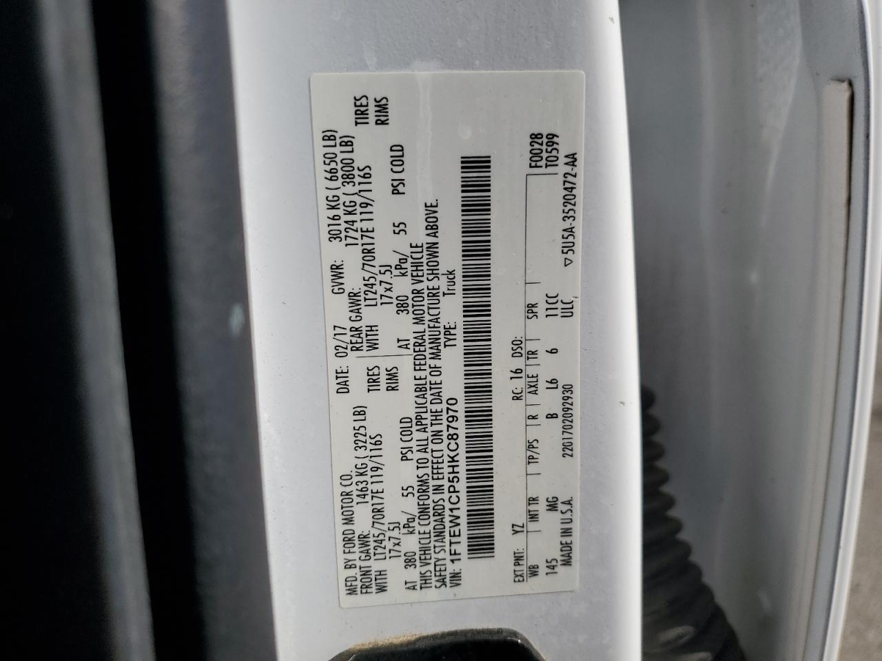 2017 Ford F150 Supercrew VIN: 1FTEW1CP5HKC87970 Lot: 69474985