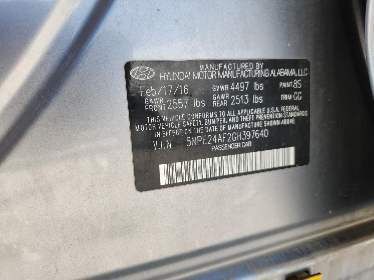 2016 Hyundai Sonata Se VIN: 5NPE24AF2GH397640 Lot: 66990025