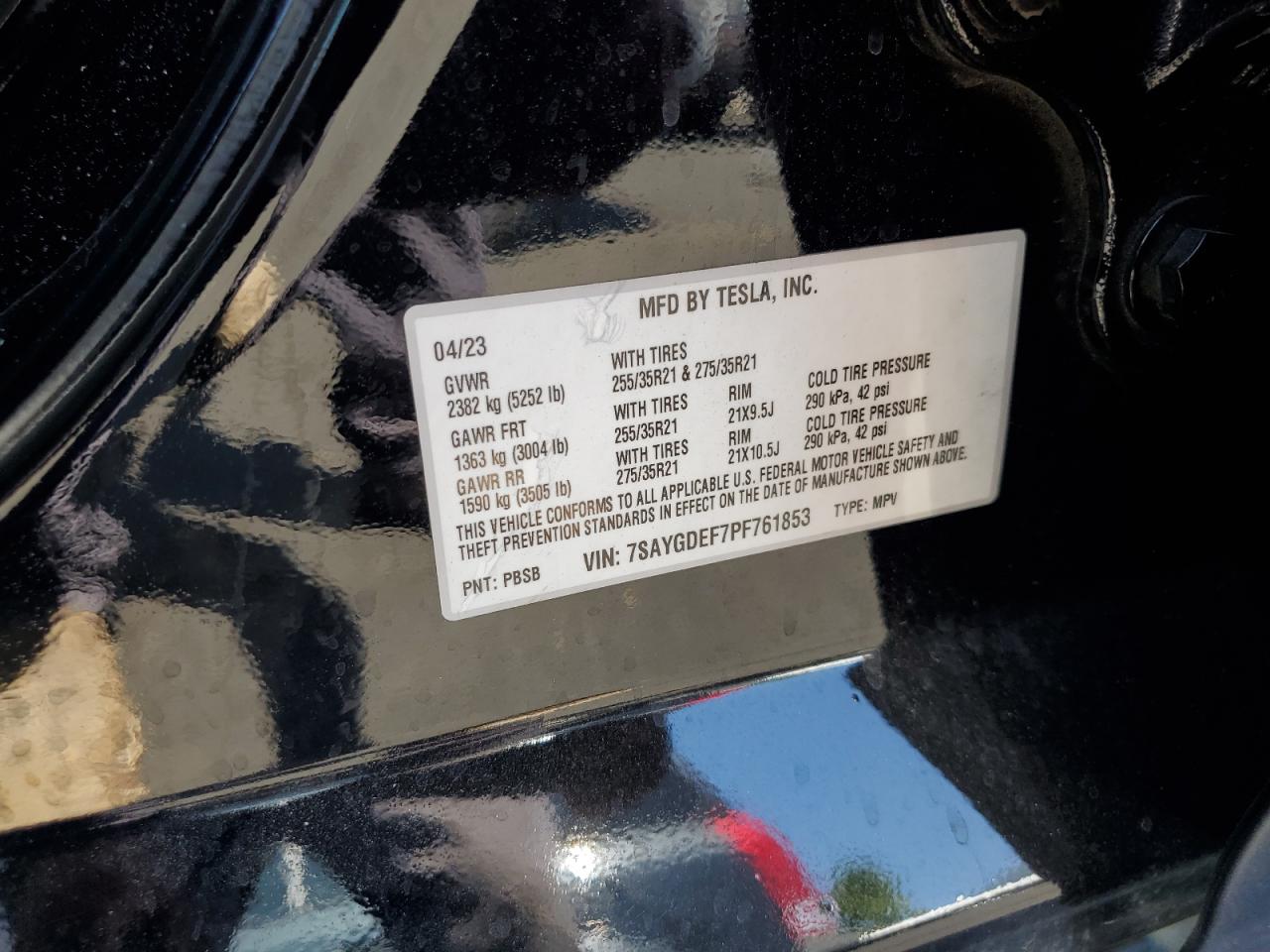 2023 Tesla Model Y VIN: 7SAYGDEF7PF761853 Lot: 67068365