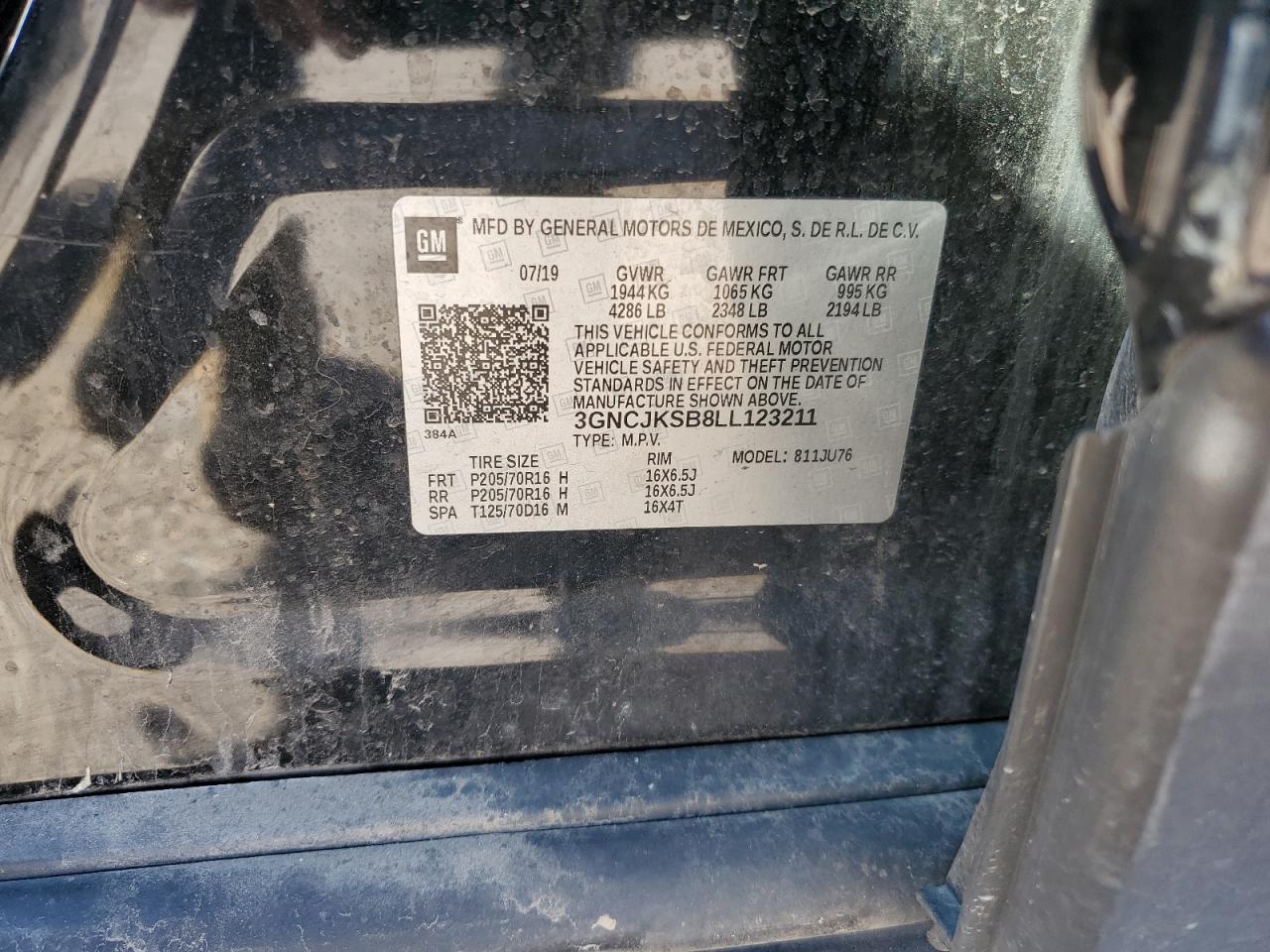 2020 Chevrolet Trax Ls VIN: 3GNCJKSB8LL123211 Lot: 69413235