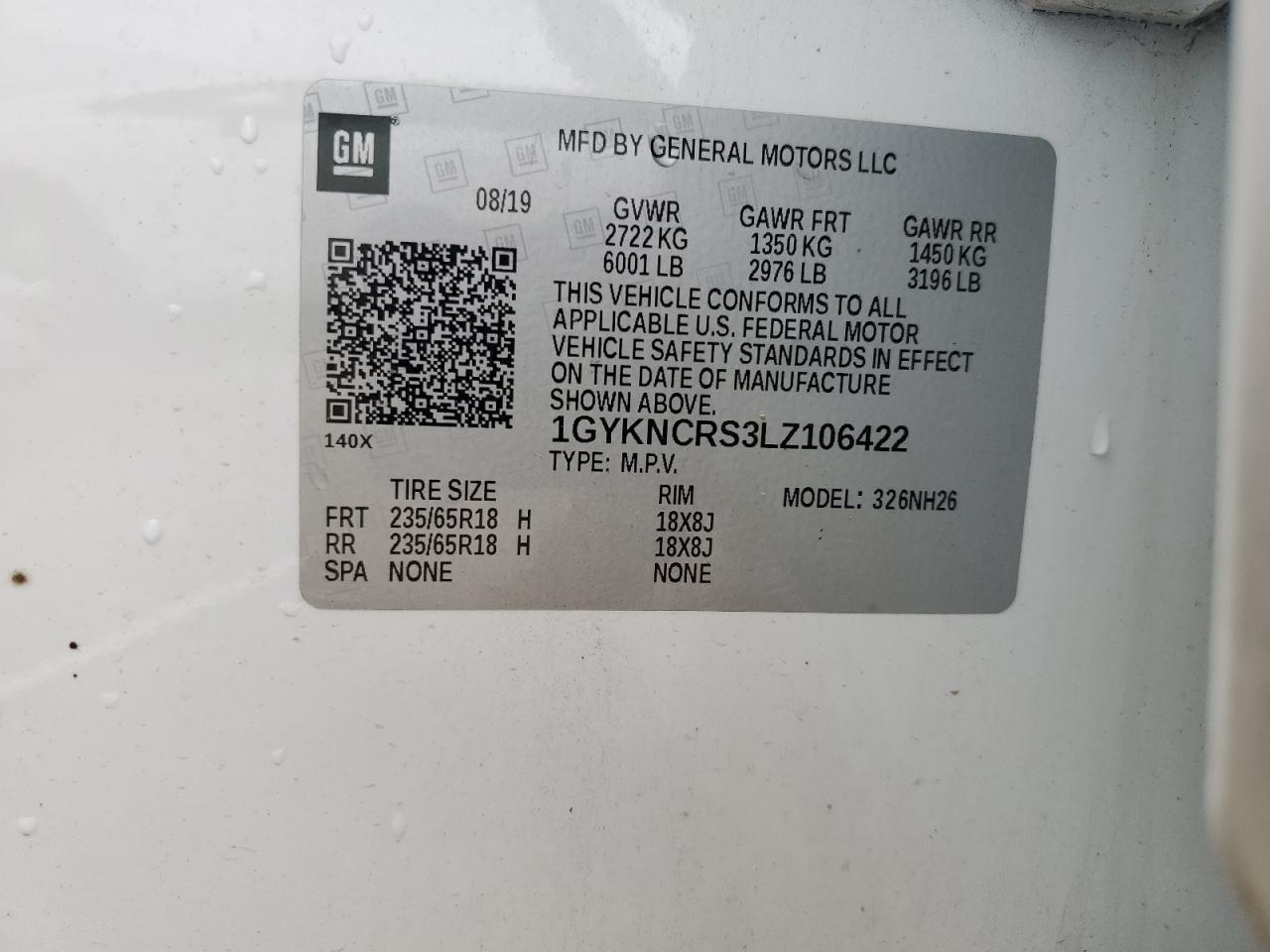 2020 Cadillac Xt5 Premium Luxury VIN: 1GYKNCRS3LZ106422 Lot: 69400075