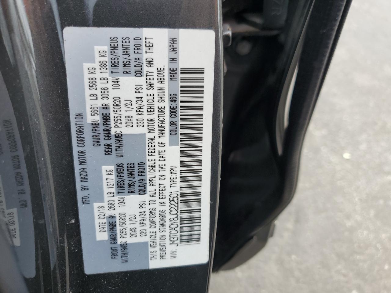 2018 Mazda Cx-9 Grand Touring VIN: JM3TCADY8J0222501 Lot: 69423835