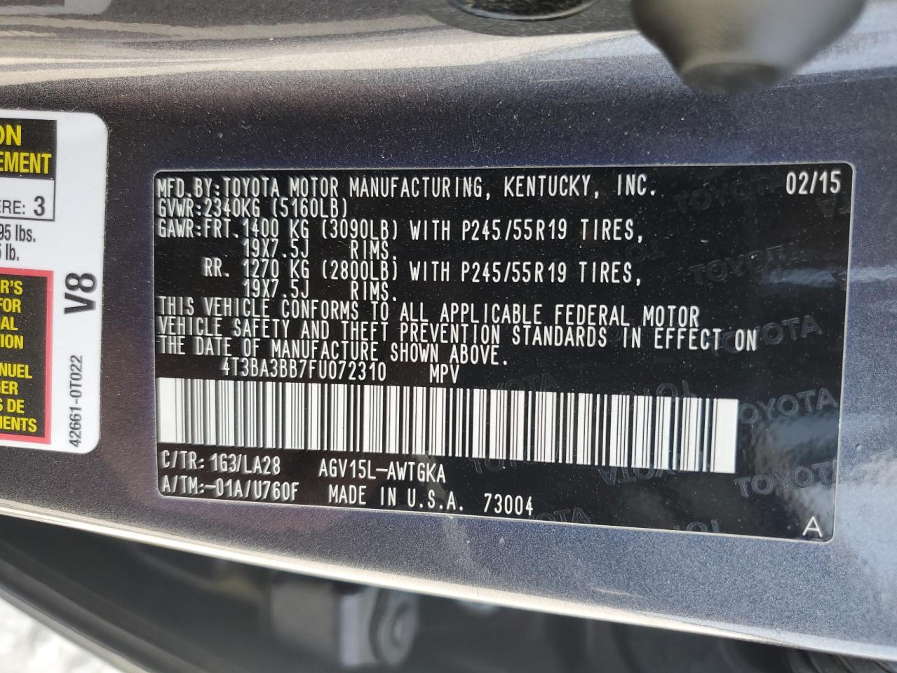 2015 Toyota Venza Le VIN: 4T3BA3BB7FU072310 Lot: 70688675