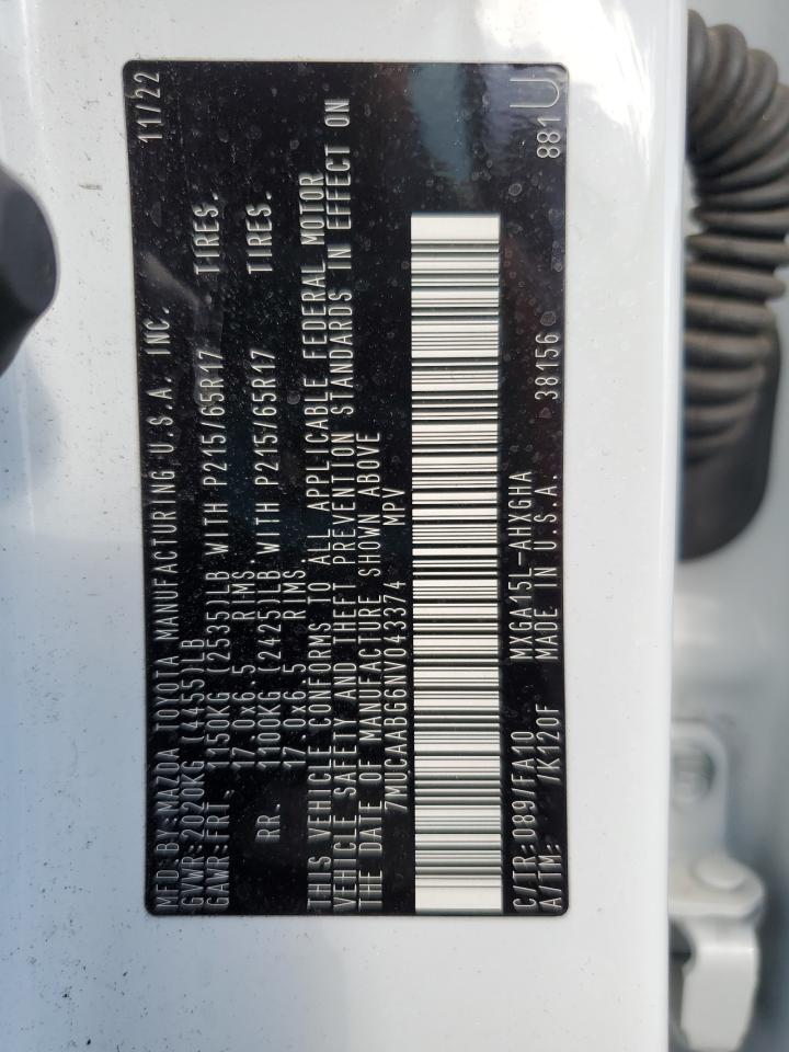 2022 Toyota Corolla Cross Le VIN: 7MUCAABG6NV043374 Lot: 70333415