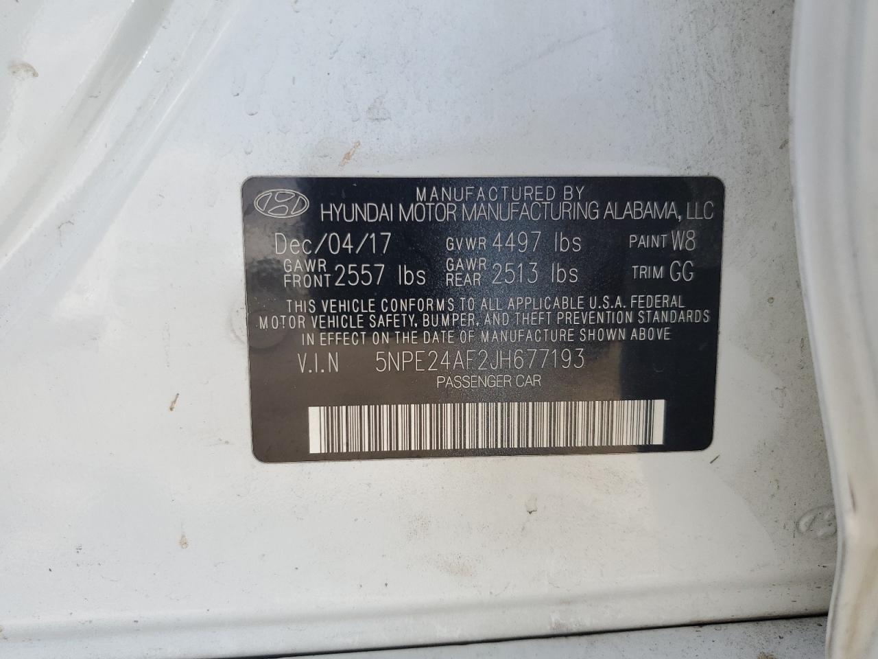 2018 Hyundai Sonata Se VIN: 5NPE24AF2JH677193 Lot: 70528985