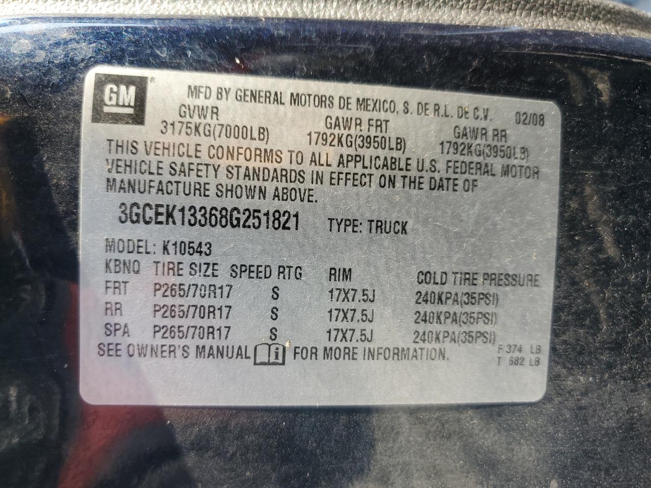 2008 Chevrolet Silverado K1500 VIN: 3GCEK13368G251821 Lot: 69518485