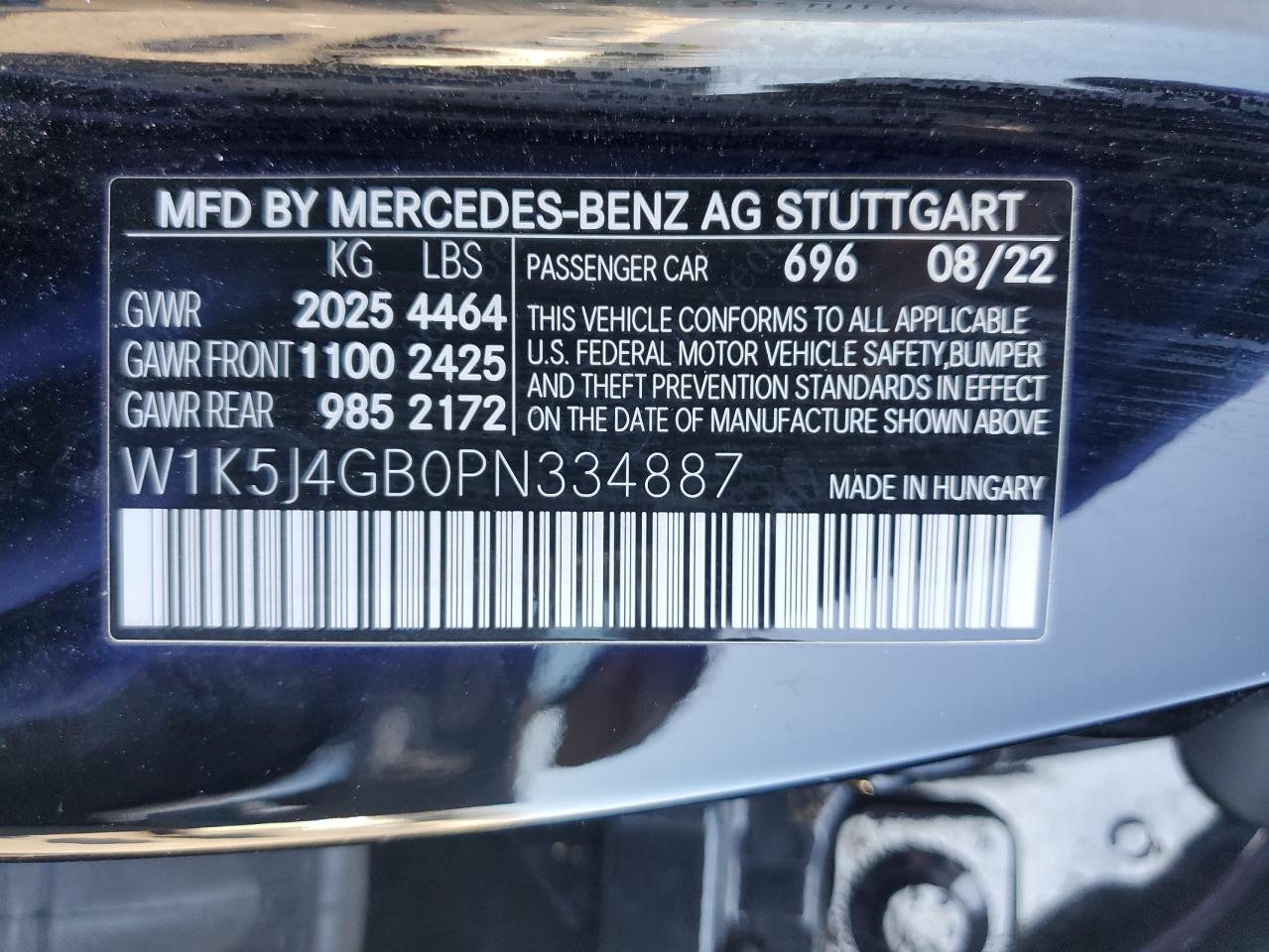 2023 Mercedes-Benz Cla 250 VIN: W1K5J4GB0PN334887 Lot: 70424815
