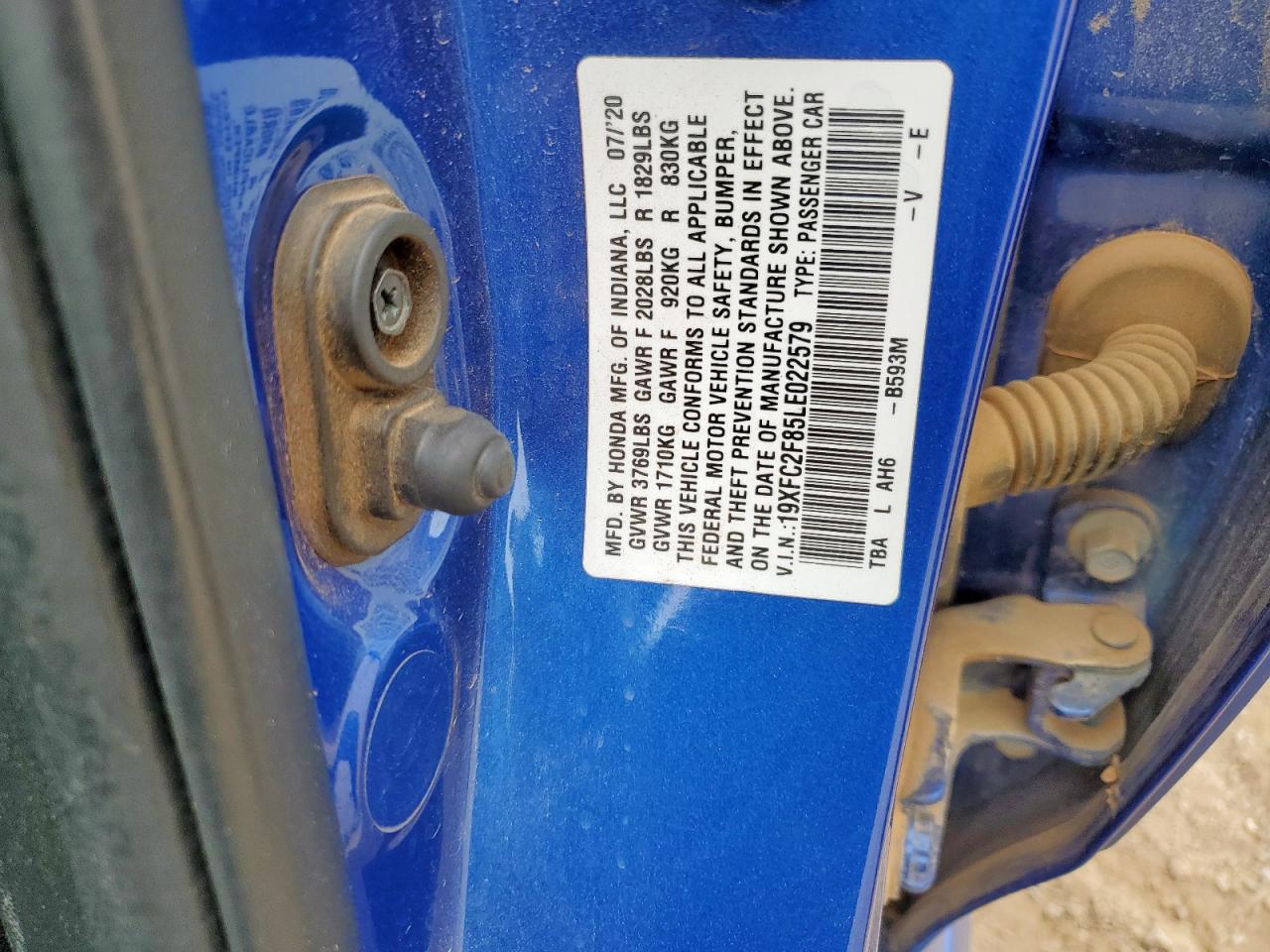 2020 Honda Civic Sport VIN: 19XFC2F85LE022579 Lot: 70292025