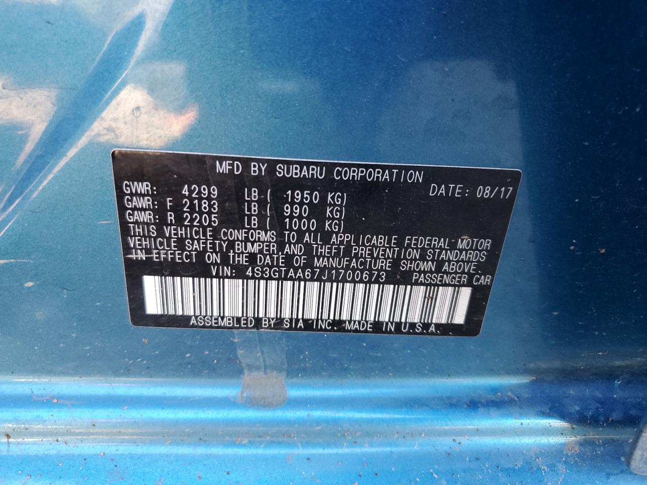 2018 Subaru Impreza VIN: 4S3GTAA67J1700673 Lot: 69441485