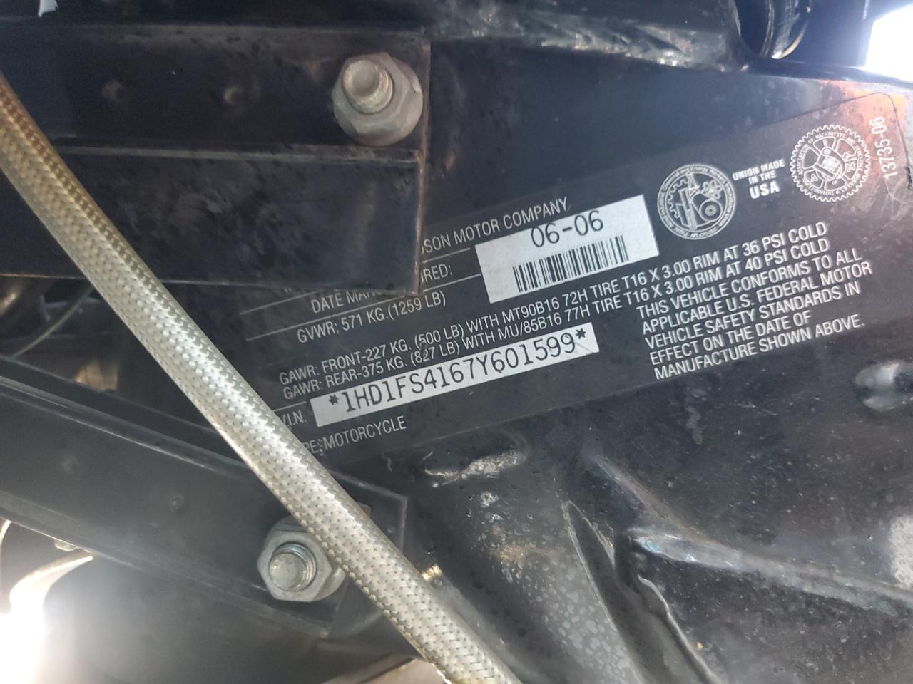 2007 Harley-Davidson Fltr VIN: 1HD1FS4167Y601599 Lot: 67808205