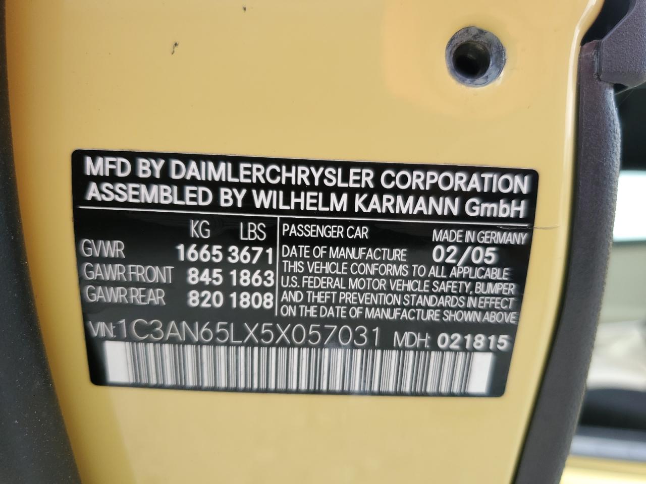 2005 Chrysler Crossfire Limited VIN: 1C3AN65LX5X057031 Lot: 92896175
