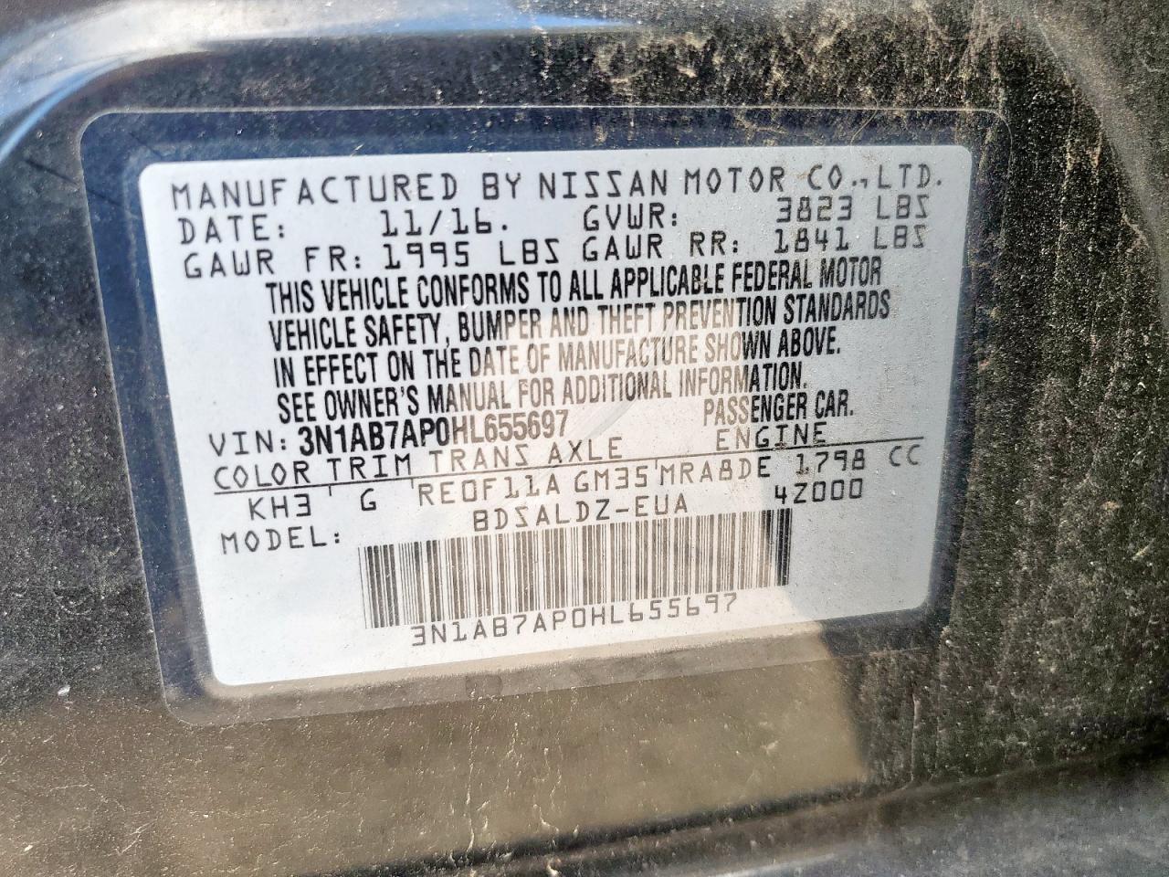 2017 Nissan Sentra S VIN: 3N1AB7AP0HL655697 Lot: 68774905