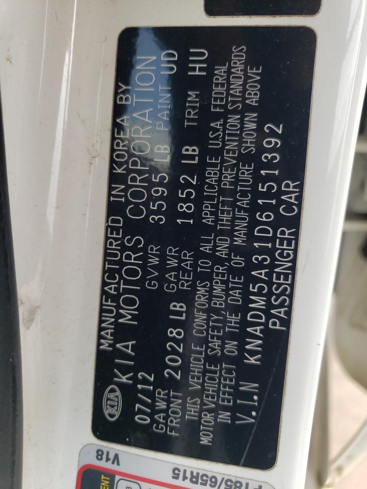 2013 Kia Rio Lx VIN: KNADM5A31D6151392 Lot: 70082385