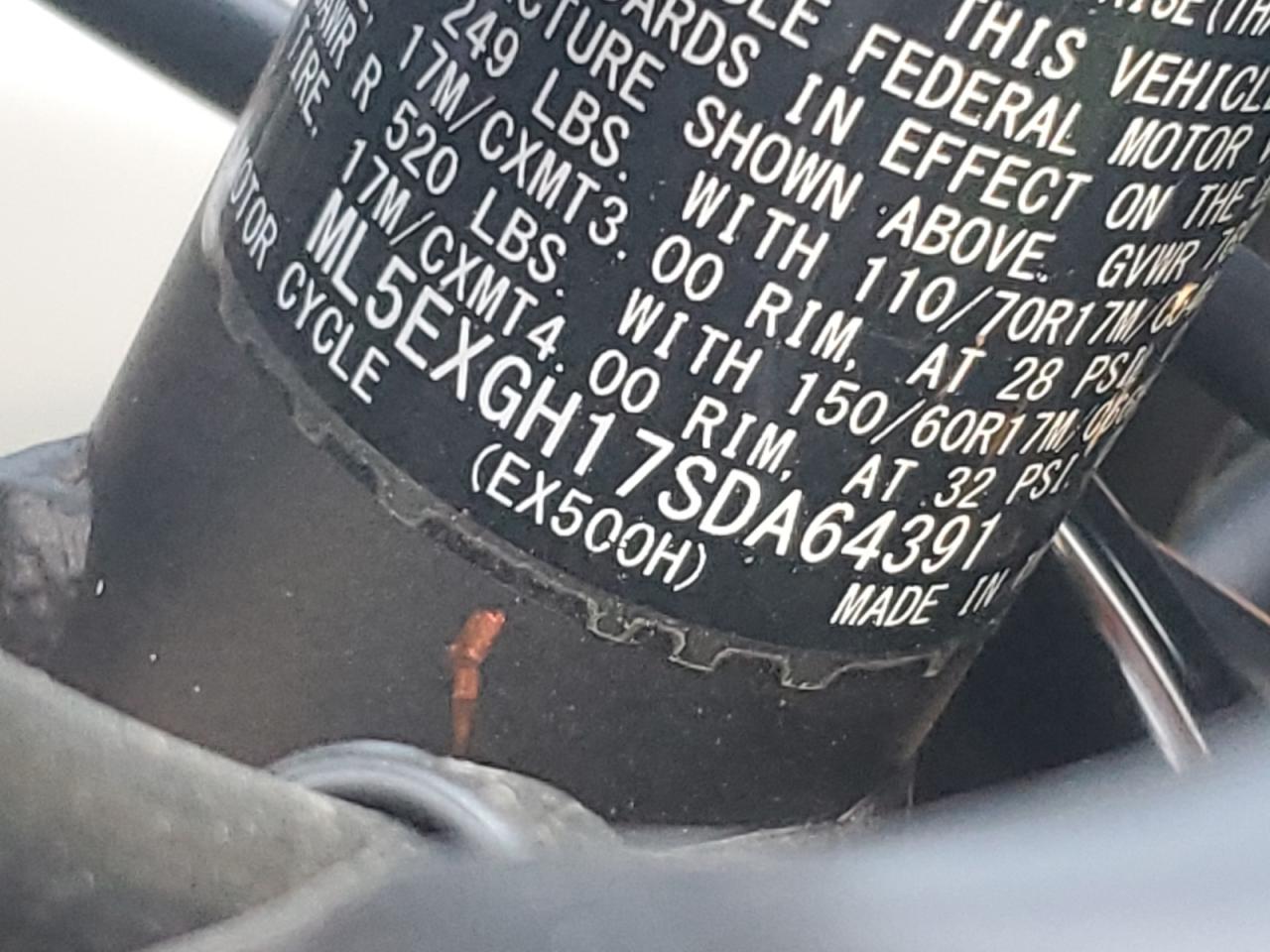 2025 Kawasaki Ex500 H VIN: ML5EXGH17SDA64391 Lot: 67974995