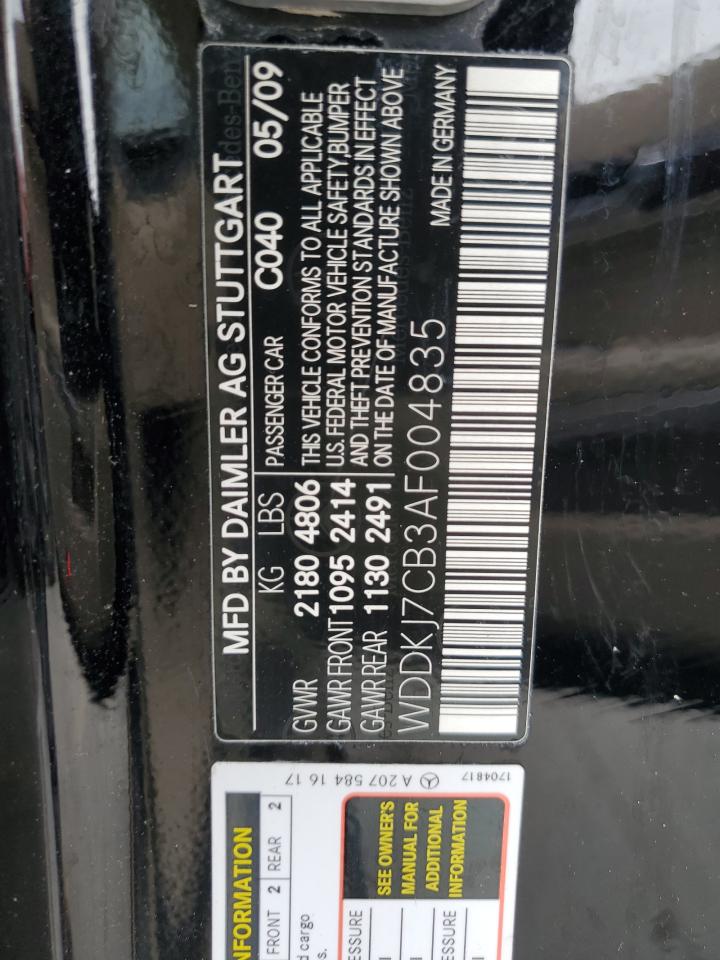 2010 Mercedes-Benz E 550 VIN: WDDKJ7CB3AF004835 Lot: 70226575