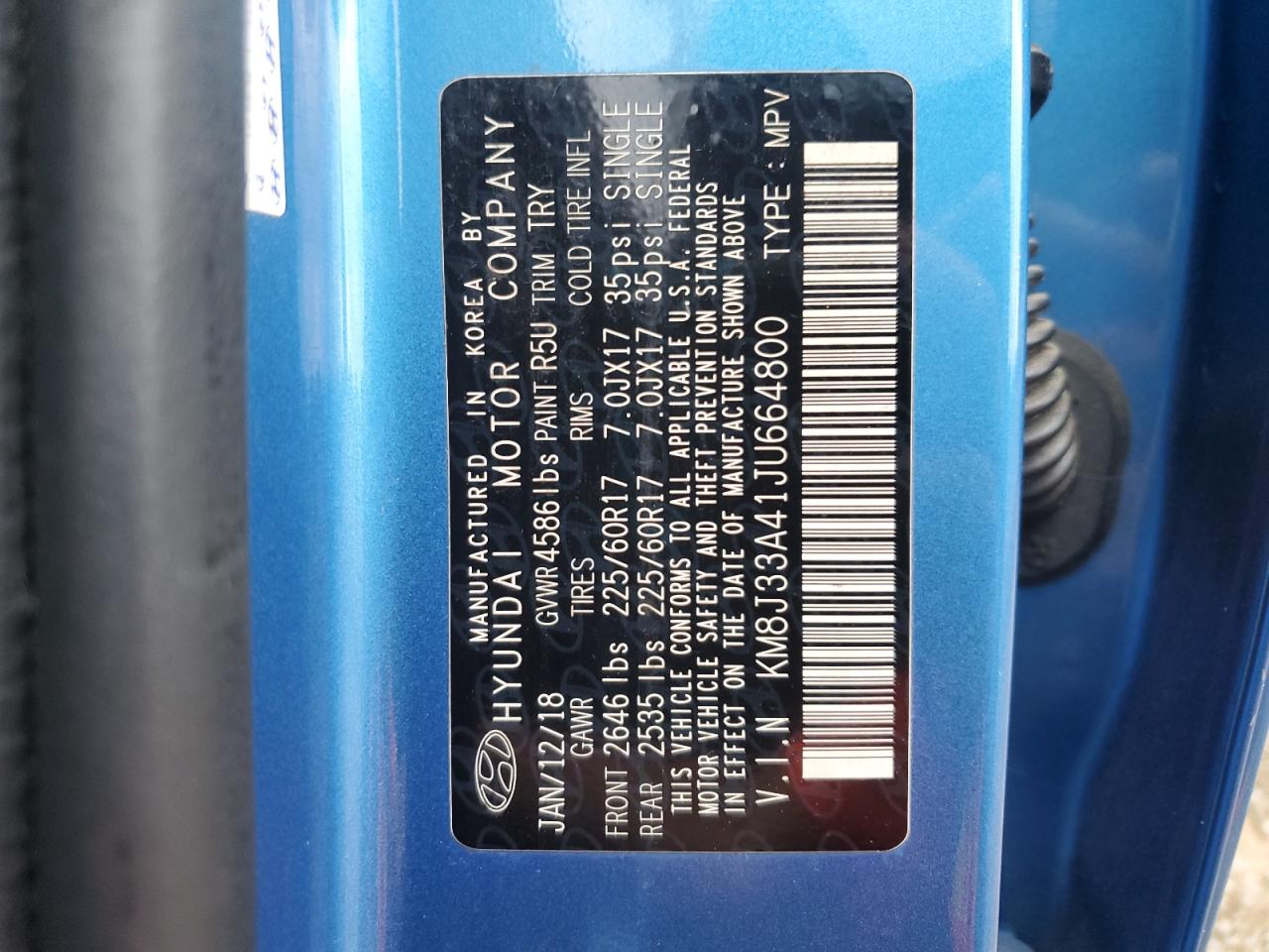 2018 Hyundai Tucson Sel VIN: KM8J33A41JU664800 Lot: 69507095