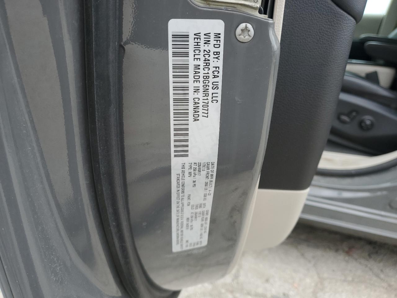 2022 Chrysler Pacifica Touring L VIN: 2C4RC1BG6NR170777 Lot: 70001935