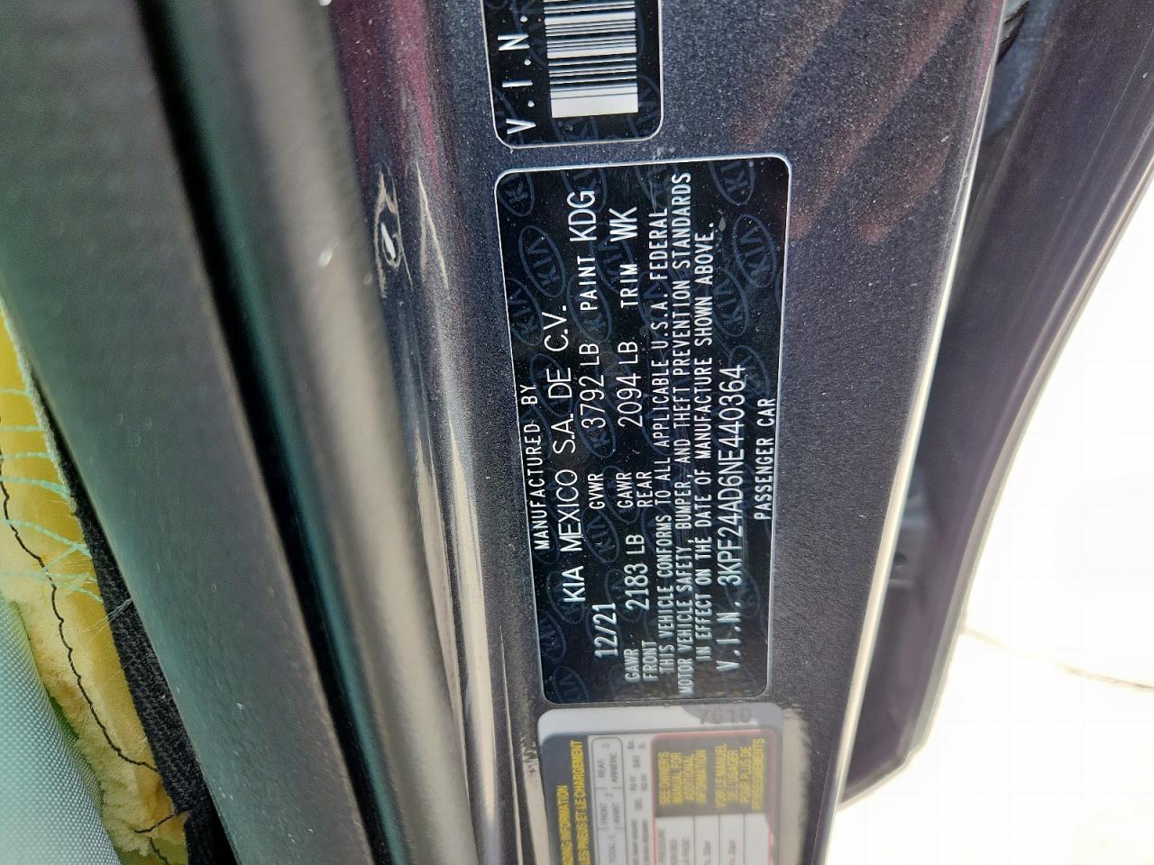 2022 Kia Forte Fe VIN: 3KPF24AD6NE440364 Lot: 70685785