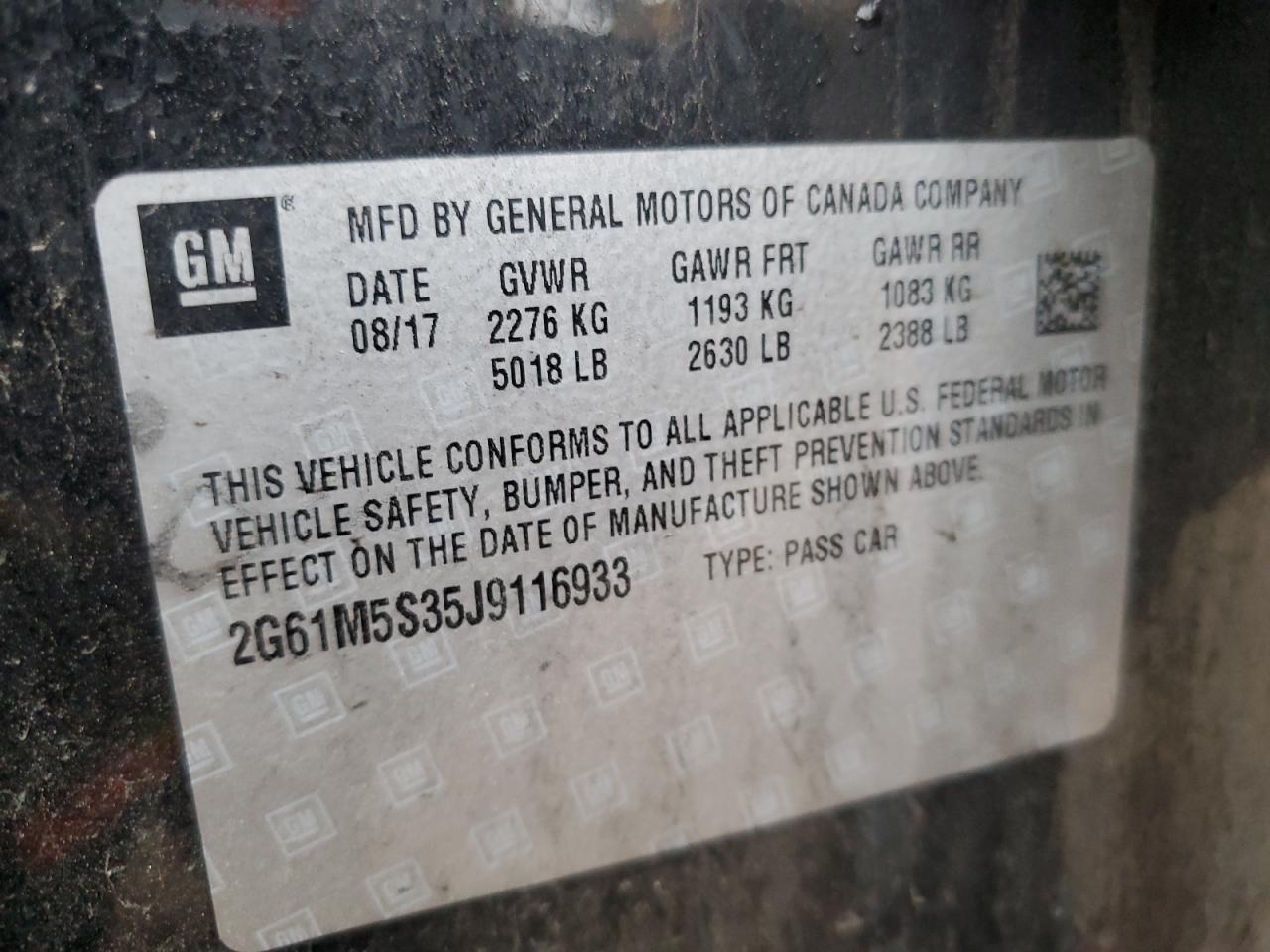 2018 Cadillac Xts Luxury VIN: 2G61M5S35J9116933 Lot: 69706925