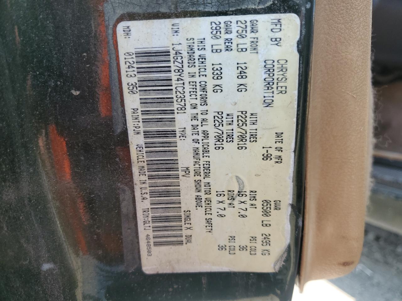 1996 Jeep Grand Cherokee Limited VIN: 1J4GZ78Y4TC235781 Lot: 68653045