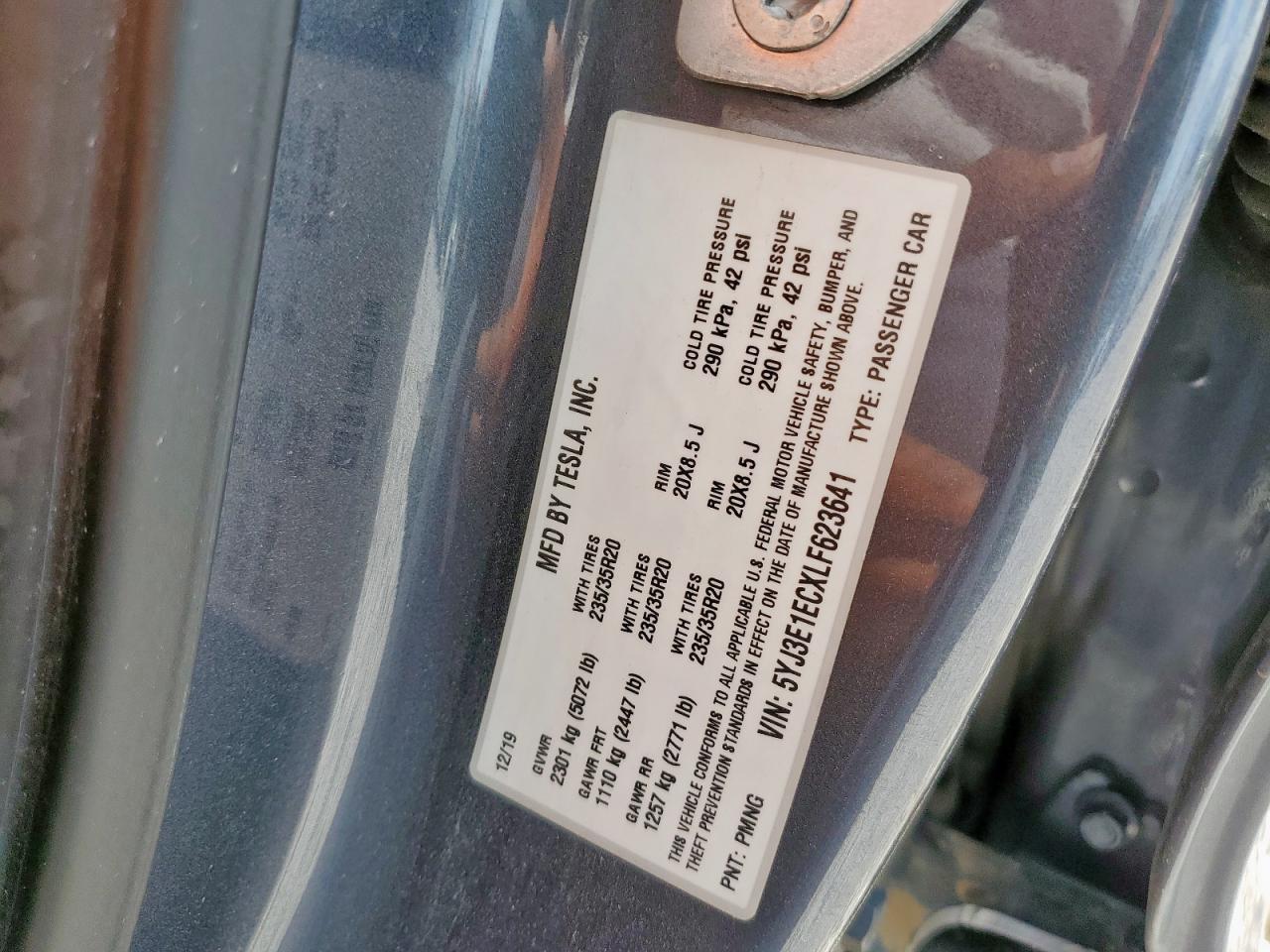 2020 Tesla Model 3 VIN: 5YJ3E1ECXLF623641 Lot: 70542515