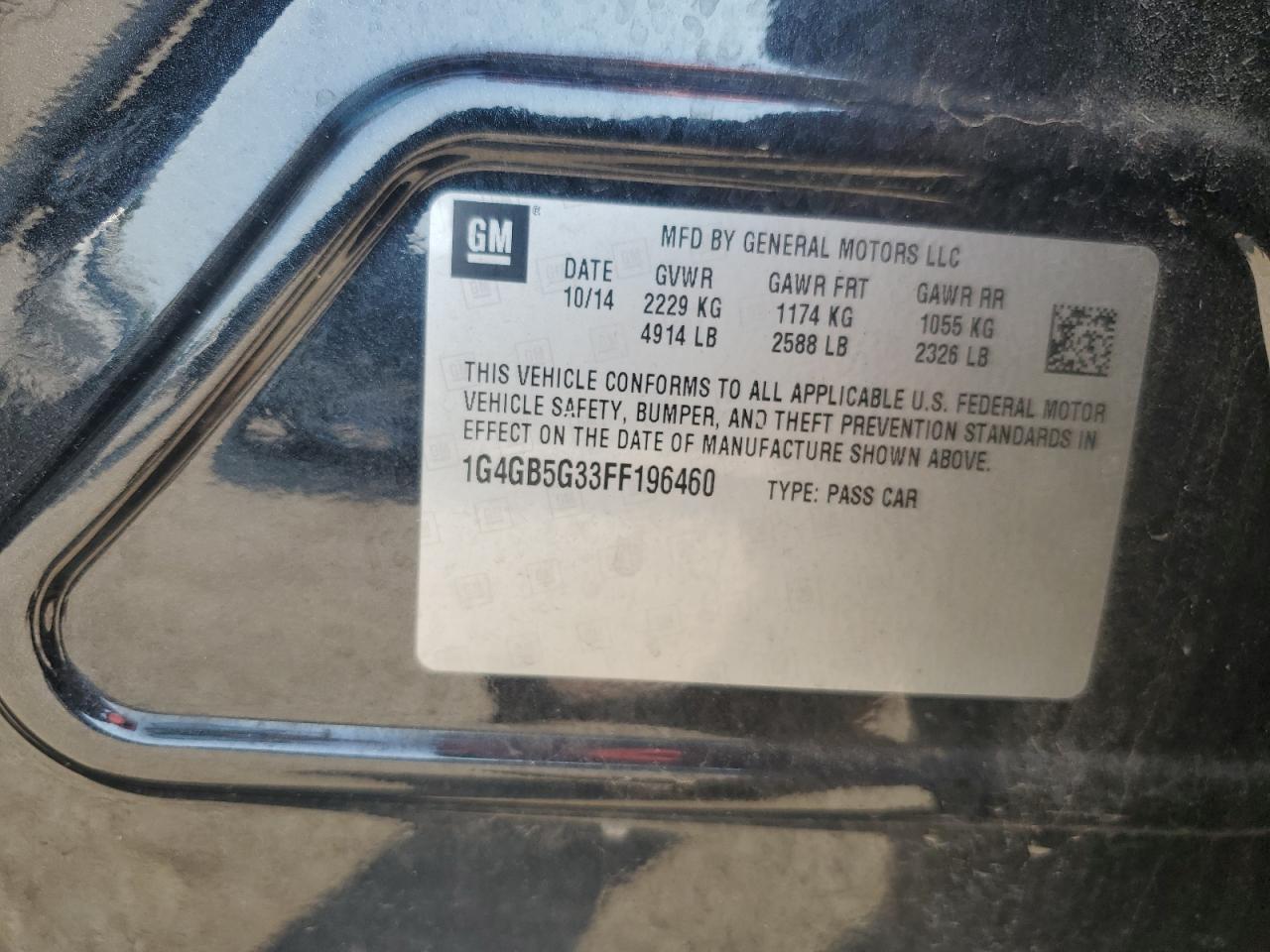 2015 Buick Lacrosse VIN: 1G4GB5G33FF196460 Lot: 70007235