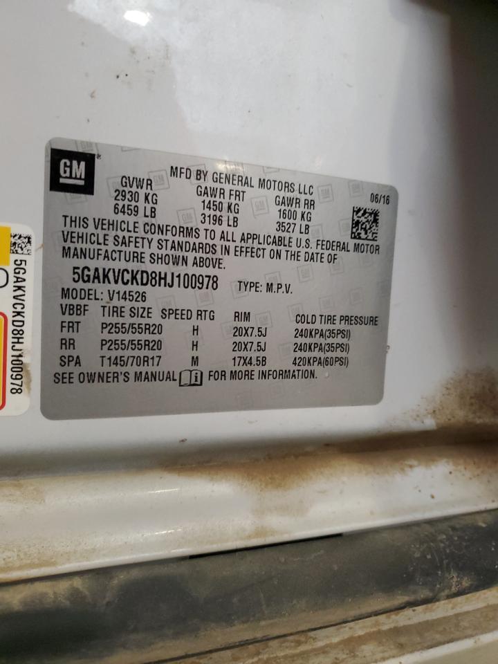 2017 Buick Enclave VIN: 5GAKVCKD8HJ100978 Lot: 68385475