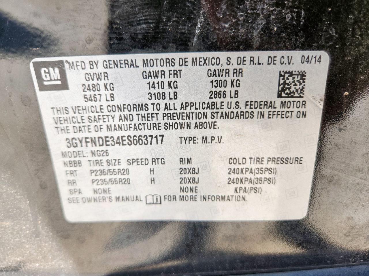 2014 Cadillac Srx Premium Collection VIN: 3GYFNDE34ES663717 Lot: 69260155