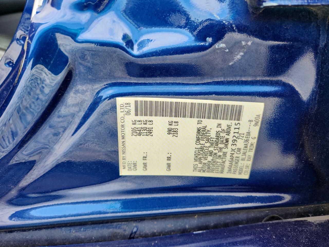 2018 Nissan Maxima 3.5S VIN: 1N4AA6AP4JC392115 Lot: 69851315