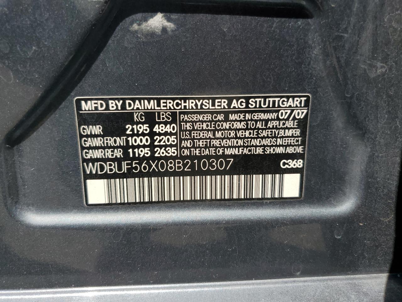 2008 Mercedes-Benz E 350 VIN: WDBUF56X08B210307 Lot: 68150445